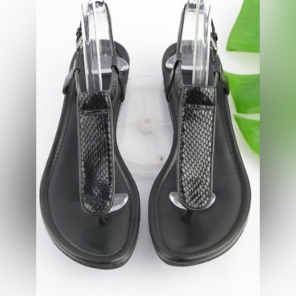 COLE HAAN Black Leather Women's T-Strap Sandals.  9